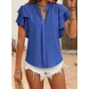 Kadın Kısa Kollu V Hakim Yaka Kolları Fırfırlı Dubai Bluz