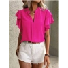 Kadın Kısa Kollu V Hakim Yaka Kolları Fırfırlı Dubai Bluz