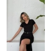 Kadın Kısa Kollu V Yaka Maxi Boy Elbise 124 Cm
