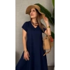 Kadın Kısa Kollu V Yaka Salaş Maxi Boy Elbise