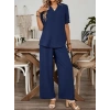 Kadın Kısa Kollu V Yakalı Aerobin Bluz Ve Pantolon Ikili Takım
