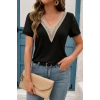 Kadın Kısa Kollu V Yakalı Dantel Detaylı Viskon Bluz
