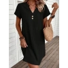 Kadın Kısa Kollu V Yakalı Düğmeli Müslim Kısa Elbise
