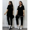 Kadın Kısa Kollu V Yakalı Iki Iplik Bluz Ve Pantolon Ikili Takım