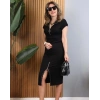 Kadın Kısa Kollu Yakadan Ve Eteği Fermuarlı Viskon Iki Iplik Midi Elbise