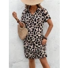 Kadın Kısa Kollu Yakalı Leopar Desenli Süprem Elbise