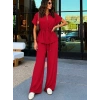 Kadın Kısa Kollu Yakalı önden Düğmeli Belden Bağcıklı Aerobin Bluz Ve Pantolon Ikili Takım