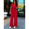 Kadın Kısa Kollu Yakalı önden Düğmeli Belden Bağcıklı Aerobin Bluz Ve Pantolon Ikili Takım