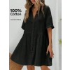 Kadın Kısa Kollu Yakalı önden Düğmeli Kısa Bürümcük Elbise