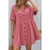 Kadın Kısa Kollu Yakalı önden Düğmeli Kısa Bürümcük Elbise