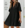 Kadın Kısa Kollu Yakalı önden Düğmeli Kısa Bürümcük Elbise
