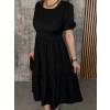 Kadın Kısa Kollu Yakası Açık Katlı Bürümcük Balon Elbise