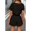 Kadın Kısa Kollu Yuvarlak Yakalı Ithal Keten Bluz Ve Short Ikili Takım