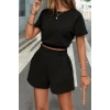 Kadın Kısa Kollu Yuvarlak Yakalı Ithal Keten Bluz Ve Short Ikili Takım
