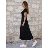 Kadın Kısa Kollu Yuvarlak Yakalı Yakası Renkli Kiloş Midi Viskon Elbise