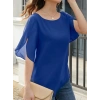 Kadın Kısa Yırtmaç Kollu Yuvarlak Yaka şifon Bluz