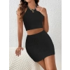 Kadın Kolsuz Mini Erer Crop Ikili Triko Takım