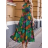 Kadın Omuzlardan Açık Daire Yaka Desenli Maxi Süprem Elbise