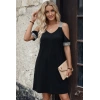 Kadın Omuzlardan Açık V Yakalı Kosa Viskon Elbise