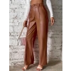 Kadın önden Fermuarlı Cepli Geniş Kesim Lame Deri Pantolon