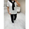 Kadın şal Dahil Bisiklet Yaka Bluz Ve Pantolon üçlü Takım