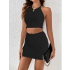 Kadın Sıfır Kol Crop Mini Etek Ikili Triko Takım