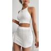 Kadın Sıfır Kol Crop Mini Etek Ikili Triko Takım