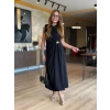 Kadın Sıfır Kollu Bisiklet Yaka Belden Büzgülü Yırtmaç Detaylı Janjan Krep Elbise