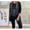 Kadın Siyah Deri Yelekli Kolye Dahil üçlü Takım