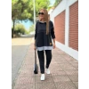 Kadın Siyah Kapşonlu Etek Ucu Detay Arma Ters Dikiş Gorunumlu Ikili Takım