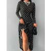 Kadın Siyah Tam Boy Beyaz Puantiyeli Elbise