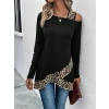 Kadın Tek O Uzdan Açık Askılı Uzun Kollu Leopar Detaylı Viskon Bluz