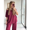 Kadın Tek Omuzdan Açık Geniş Kesim Viskon Iki Iplik Bluz Ve Pantolon Ikili Takım