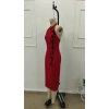 Kadın Tek Omuzdan Acık Onden Fıyonk Bagcık Detaylı Yırtmaçlı Midi Ithal Krep Elbise