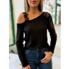 Kadın Tek Omuzu Açık Askılı Dantelli Viskon Bluz