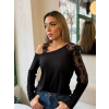 Kadın Tek Omuzu Açık Askılı Dantelli Viskon Bluz