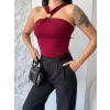 Kadın Toka Detay Halter Yaka Sandy Bluz