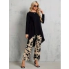 Kadın Uzun Kollu Bisiklet Yaka Asimetrik Kesim Detaylı Viskon Bluz Ve çiçek Desenli Iki Iplik Pantolon