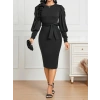 Kadın Uzun Kollu Bisiklet Yaka Beli Kuşaklı Ithal Krep Midi Elbise
