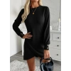 Kadın Uzun Kollu Bisiklet Yaka önden Asimetrik Kesim Detaylı Mini Yumoş Elbise