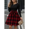 Kadın Uzun Kollu Bisiklet Yaka üst Viskon Alt Ekose Kısa Elbise
