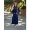 Kadın Uzun Kollu Bisiklet Yaka Yandan Bağlamalı Uzun Modal Elbise
