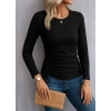 Kadın Uzun Kollu Bisiklet Yaka Yanları Ve Kolları Büzgülü Kadife Bluz