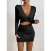 Kadın Uzun Kollu çapraz Dekolte Detaylı Mini Sandy Elbise