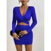 Kadın Uzun Kollu çapraz Dekolte Detaylı Mini Sandy Elbise