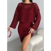 Kadın Uzun Kollu Delikli Kazak Askılı Elbise Triko Ikili Takım