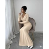 Kadın Uzun Kollu Derin V Yaka Inci Detay Maxi Boy Elbise