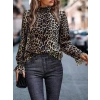 Kadın Uzun Kollu Gipe Detaylı Balıkçı Yaka Leopar Desenli Süprem Bluz