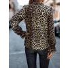 Kadın Uzun Kollu Gipe Detaylı Balıkçı Yaka Leopar Desenli Süprem Bluz