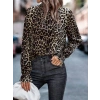 Kadın Uzun Kollu Gipe Detaylı Balıkçı Yaka Leopar Desenli Süprem Bluz